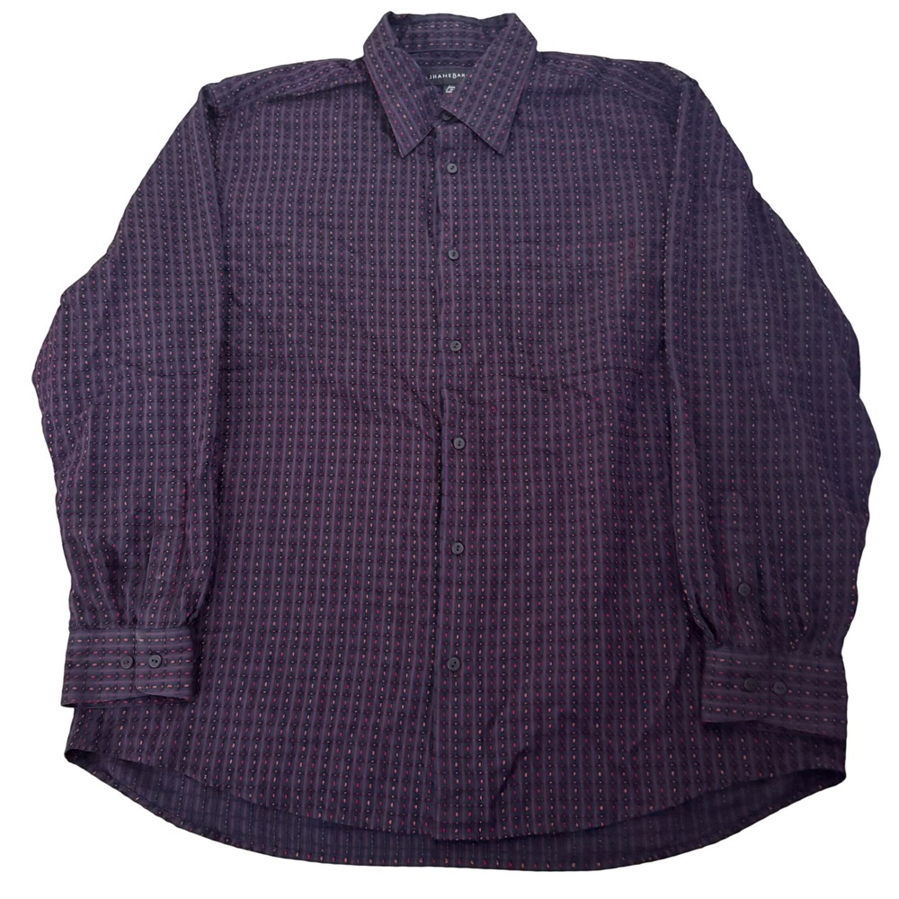 Jhane Barnes Mens Silk Rayon Textured Stripe Button Down Shirt Purple XL Office